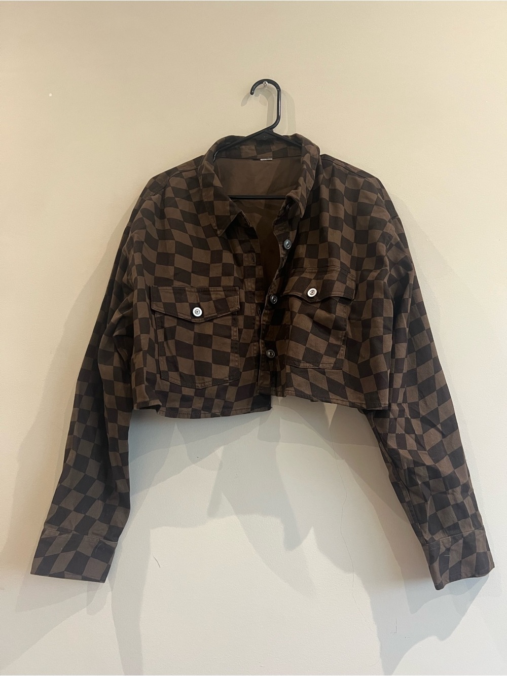 Brown Checkered Crop Jacket